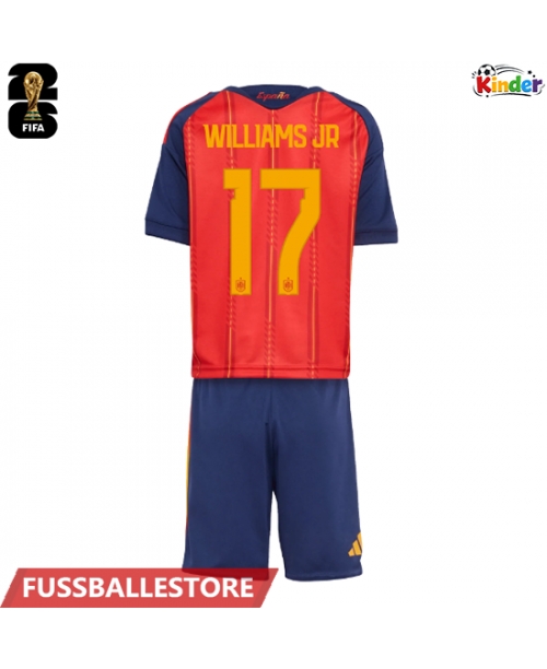 Günstige Spanien Nico Williams #17 Heimtrikotsatz Kinder WM 2026 Kurzarm (+ Kurze Hosen)